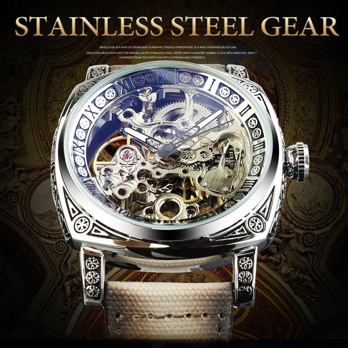 FORSINING Men's Automatic Skeleton Watch – Square Case
